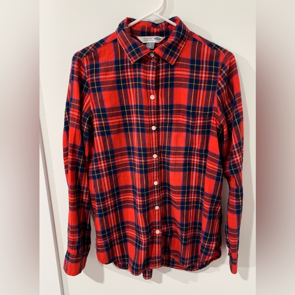 Red plaid button up shirt